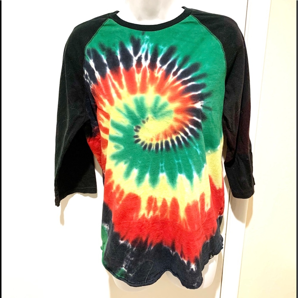 RUDE tie-dye tee shirt.  XS, 3/4 sleeves,  crew neck, 100% cotton.